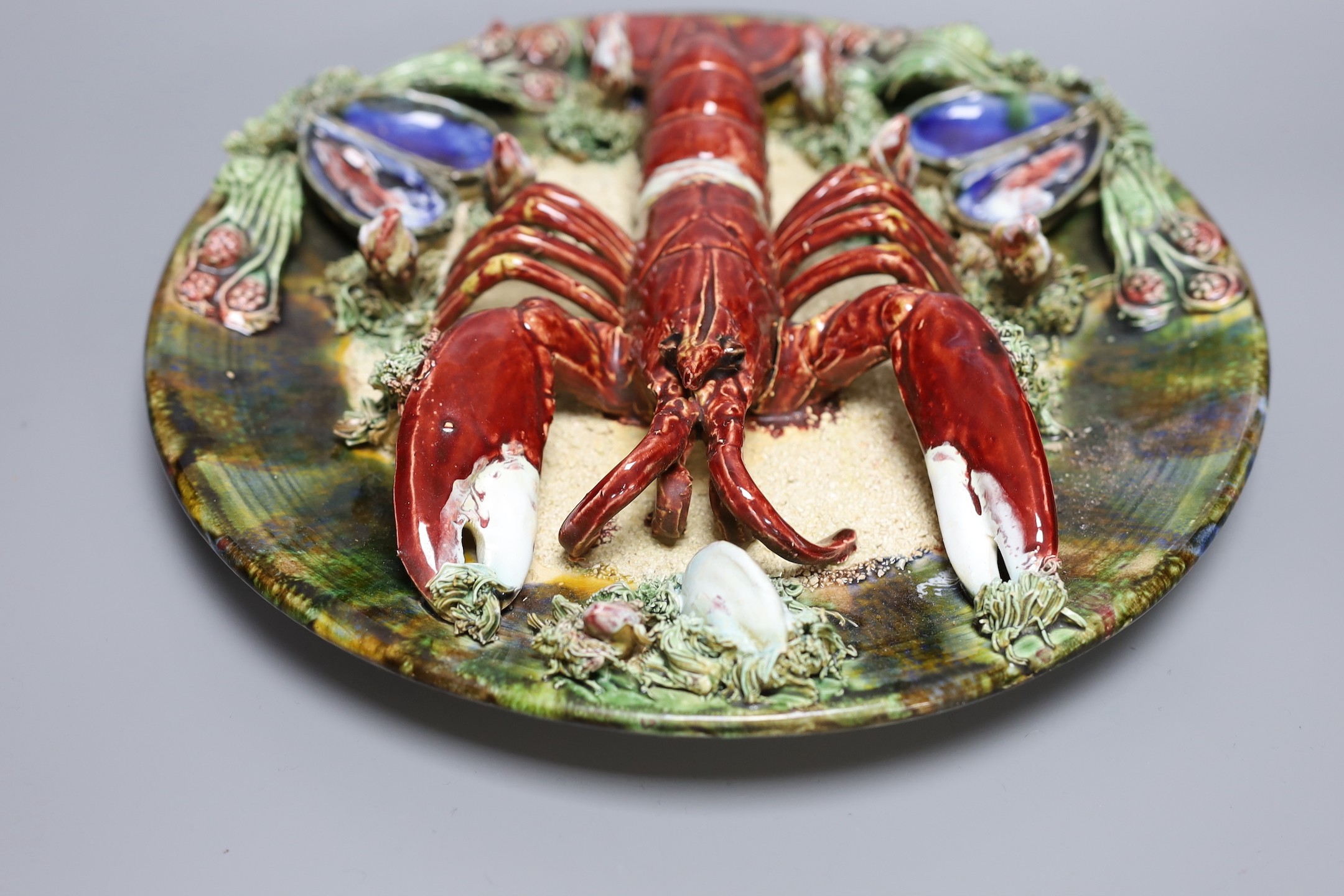 A Palissy ware charger - Caldas type ‘lobster’ dish, 31cm